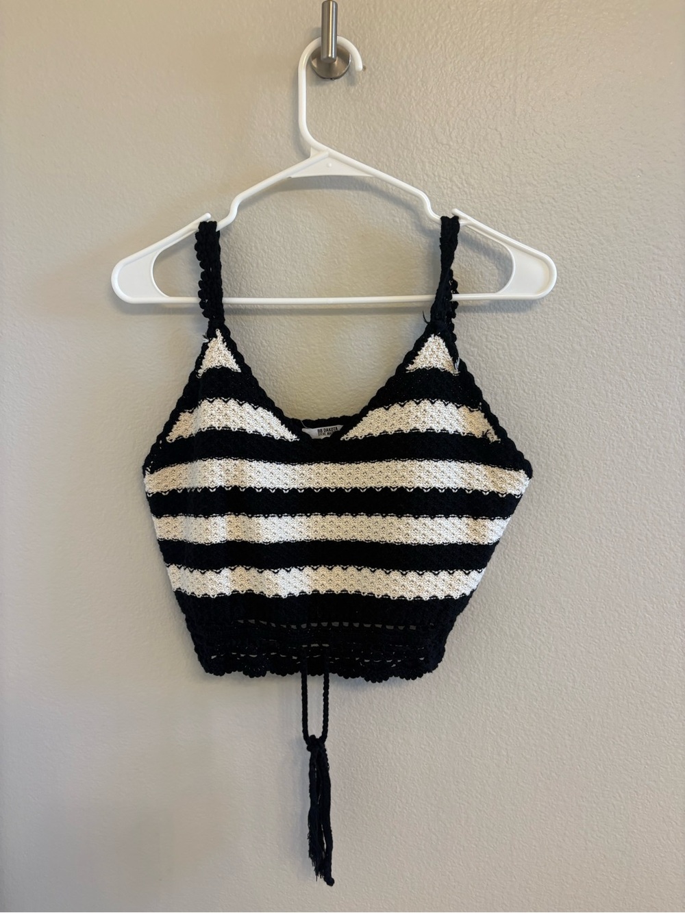 BB Dakota Black and White Striped Crochet Crop Top